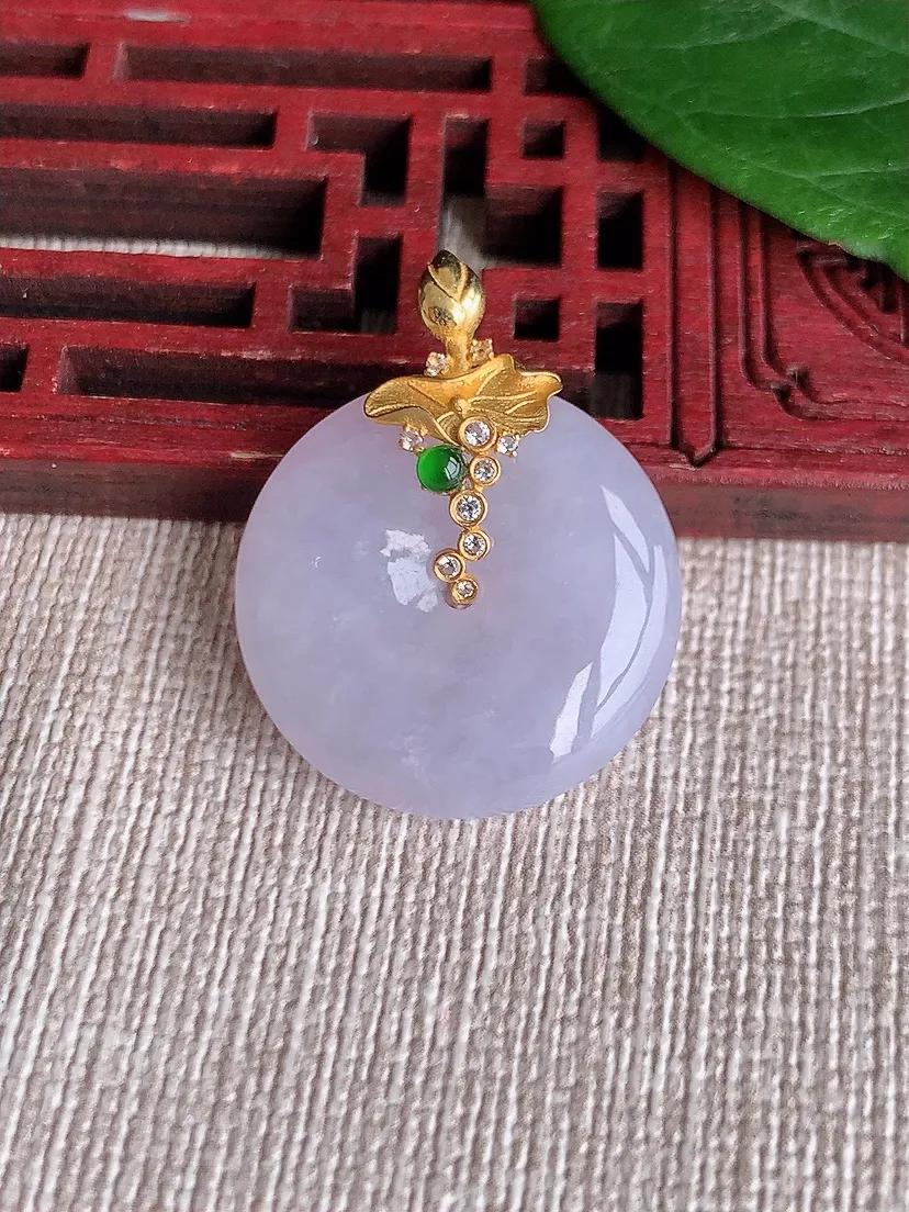 天然A货翡翠18K紫罗兰平安扣吊坠尺寸28×22×5.5m量6.10g 0511