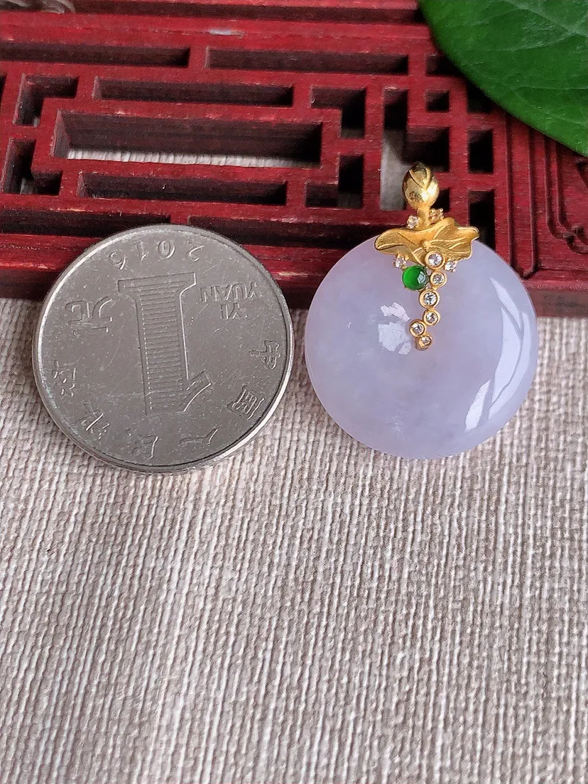 天然A货翡翠18K紫罗兰平安扣吊坠尺寸28×22×5.5m量6.10g 0511