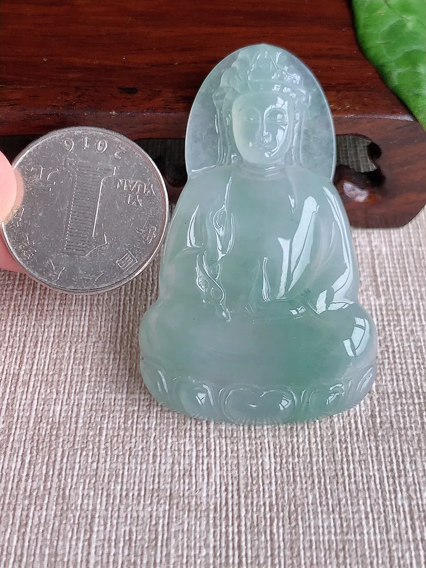 天然A货翡翠晴水素衣观音吊坠尺寸56.4×34.3×6m量20.54g 0511