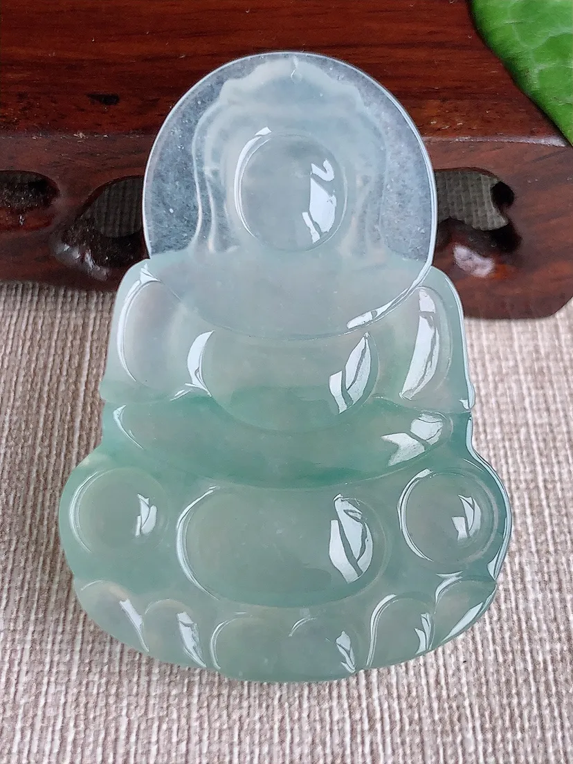 天然A货翡翠晴水正装观音吊坠尺寸55.3×38.3×5.8m量19.59g 0511