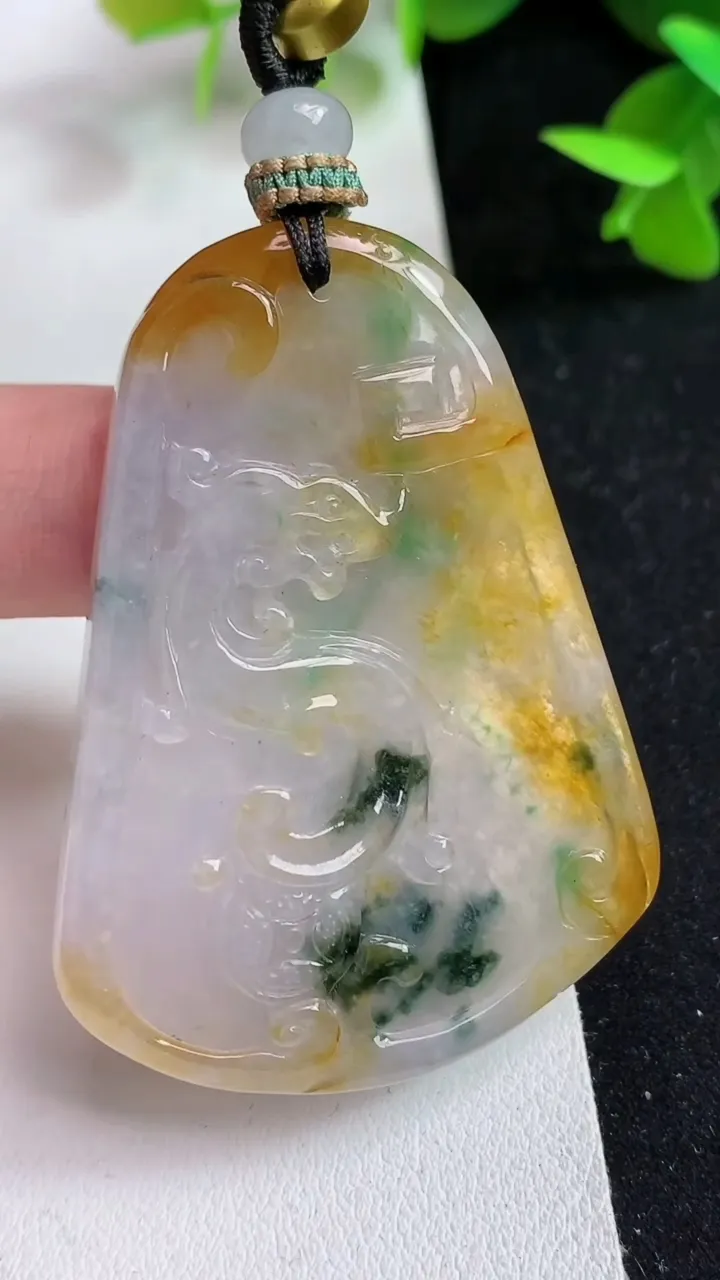 天然A货翡翠双彩龙牌吊坠，尺寸51.7-37.5-7.8，重量:31.25g
5月14日