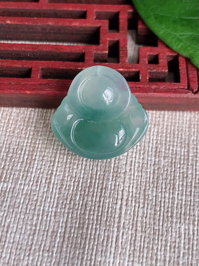 天然A货翡翠飘花佛公吊坠尺寸19×20×5.7m量3.49g 0513