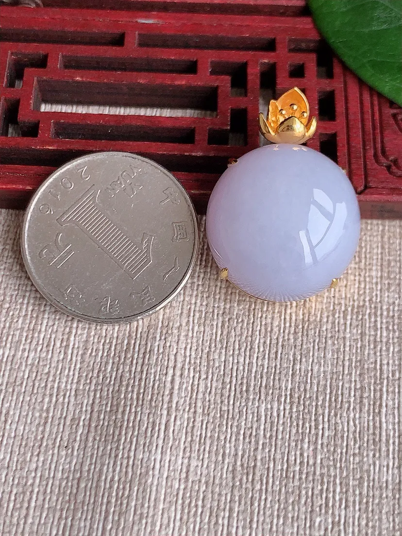 天然A货翡翠18K紫罗兰蛋面吊坠尺寸29.7×21.2×13m量12.65g 0511