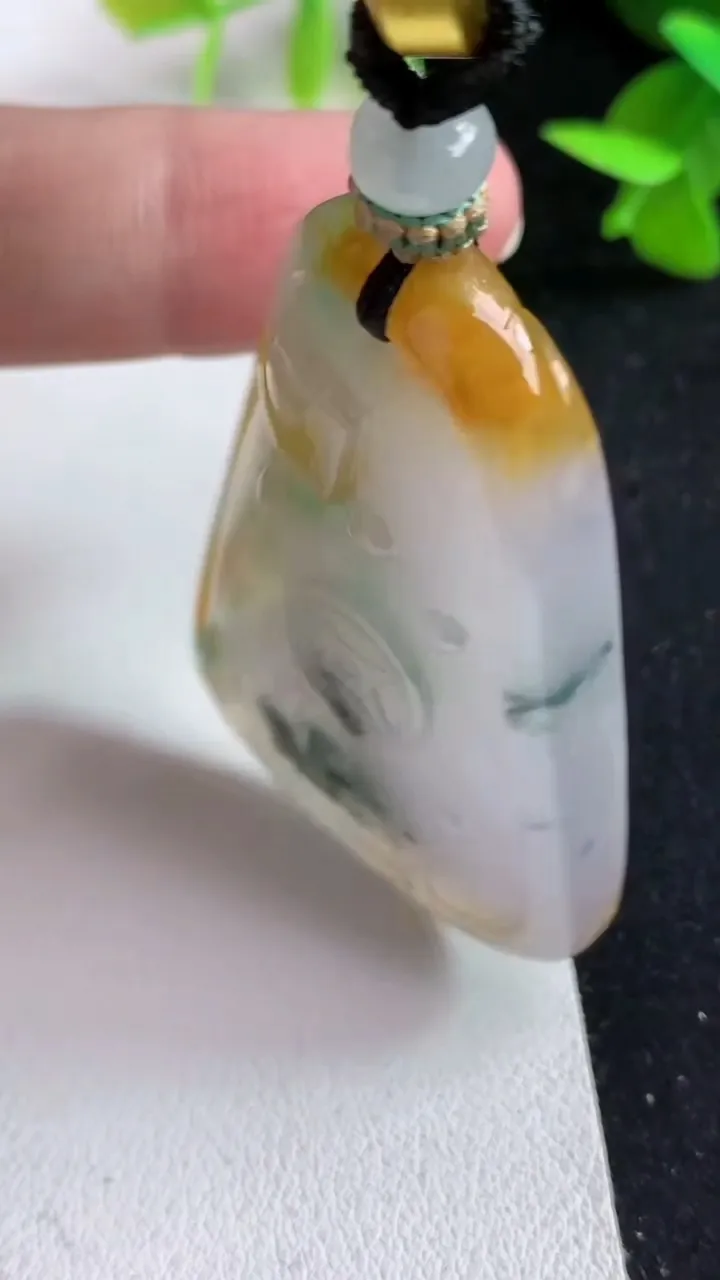 天然A货翡翠双彩龙牌吊坠，尺寸51.7-37.5-7.8，重量:31.25g
5月14日