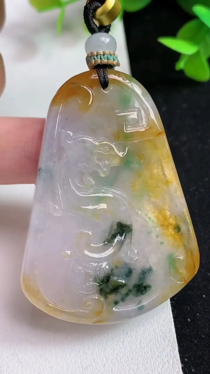 天然A货翡翠双彩龙牌吊坠，尺寸51.7-37.5-7.8，重量:31.25g
5月14日