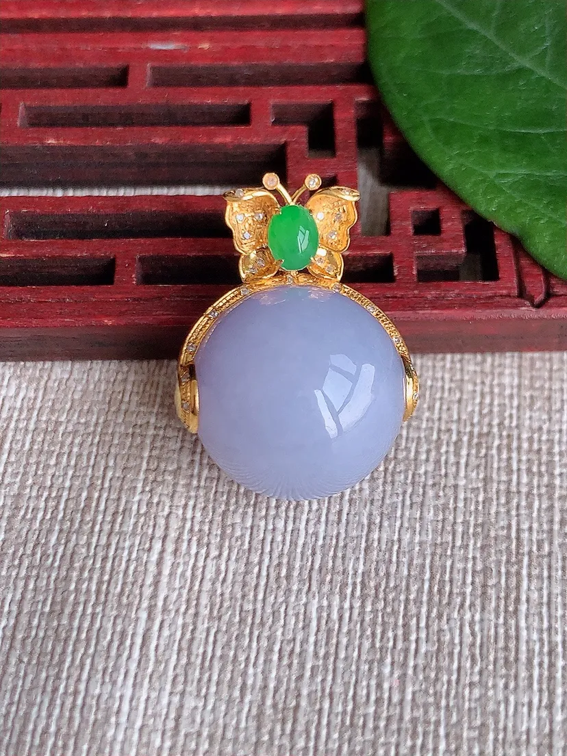 天然A货翡翠18K金伴紫罗兰圆珠转运珠吊坠尺寸25.3×16.7m量9.40g 0513