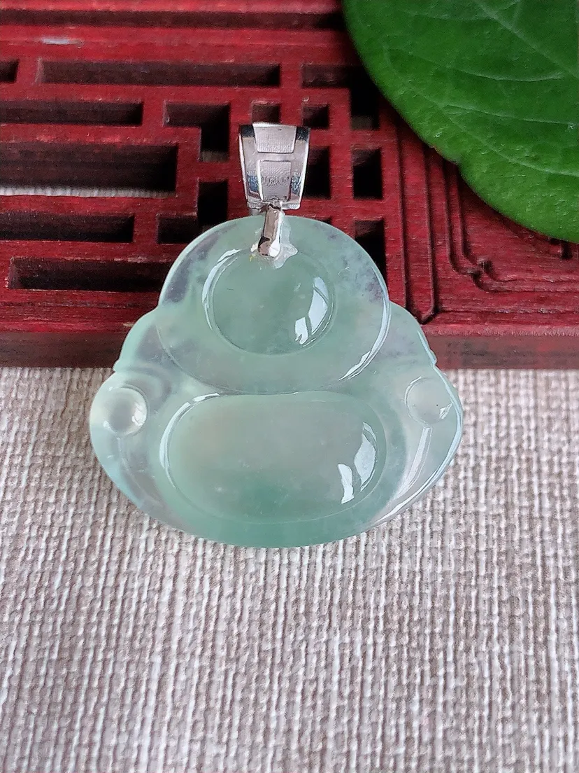 天然A货翡翠18K金扣头飘花佛公吊坠尺寸32.7×25×28×5.3m量6.04g 0513