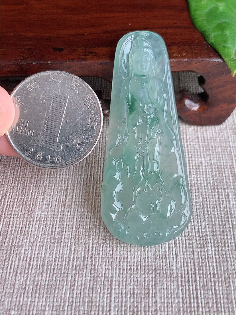 天然A货翡翠飘花观音吊坠尺寸54.7×22×5.7m量13.60g 0513