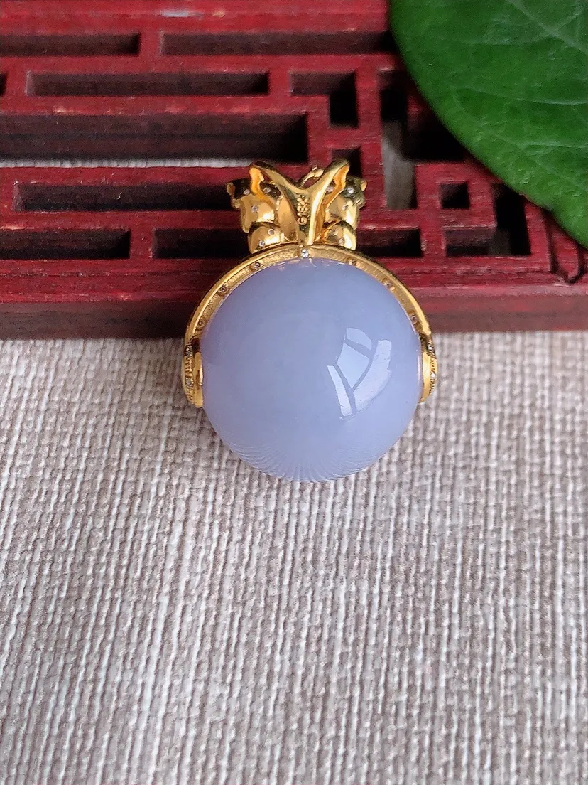 天然A货翡翠18K金伴紫罗兰圆珠转运珠吊坠尺寸25.3×16.7m量9.40g 0513