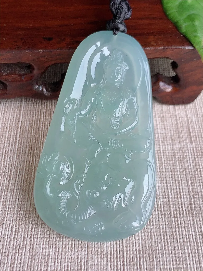 天然A货翡翠晴水普贤菩萨吊坠尺寸59.7×32.6×5m量24.20g 0513