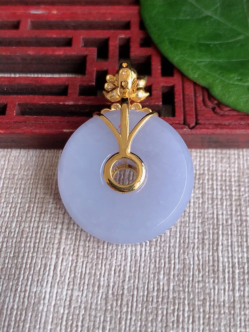 天然A货翡翠18K金伴紫罗兰仿古平安扣吊坠尺寸33.2×23.2×8.8m量11.86g 0513