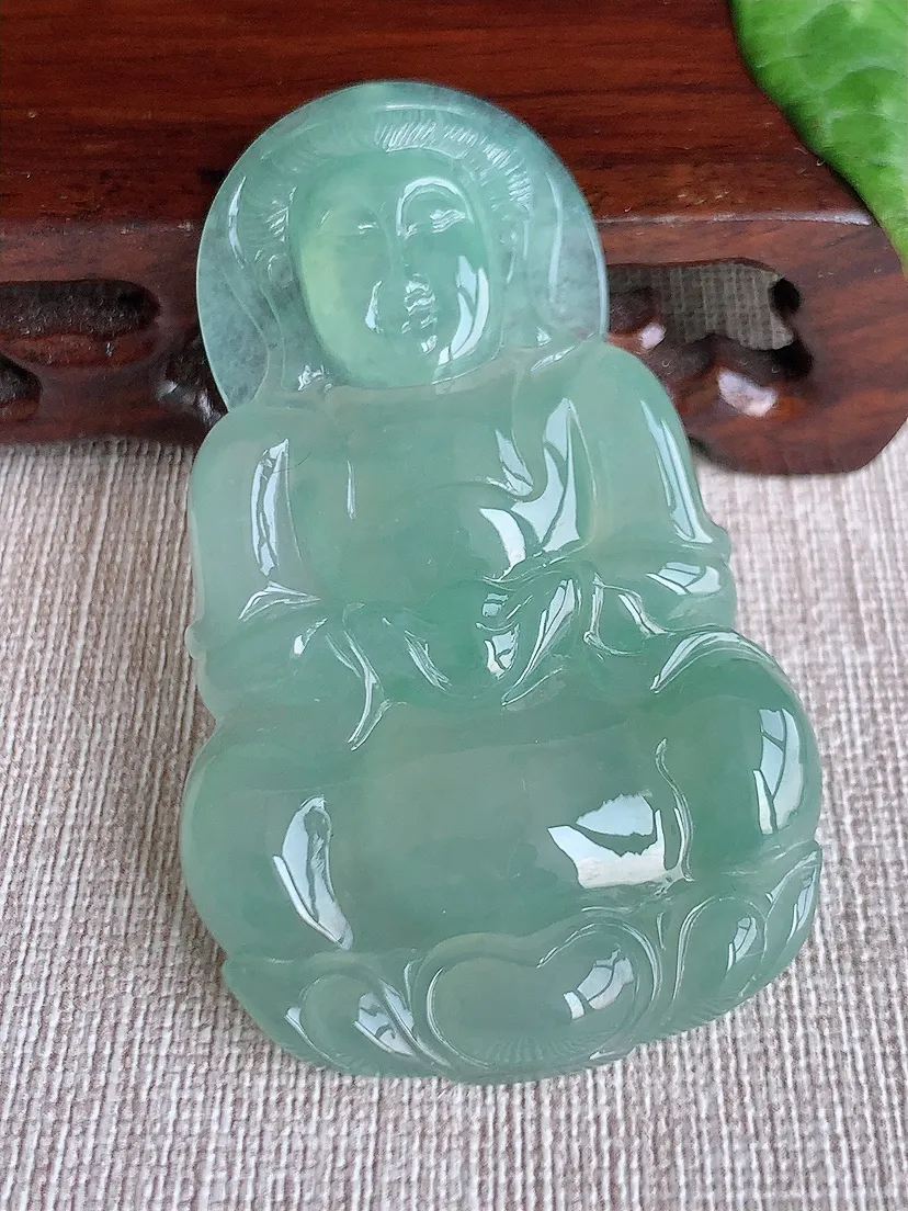 天然A货翡翠晴水大正装观音吊坠尺寸65.2×39×6.6m量26.69g 0513