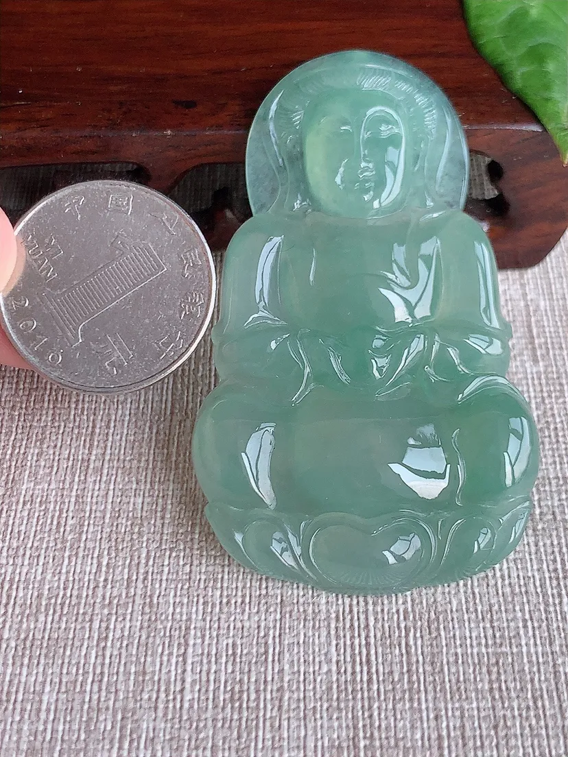 天然A货翡翠晴水大正装观音吊坠尺寸65.2×39×6.6m量26.69g 0513
