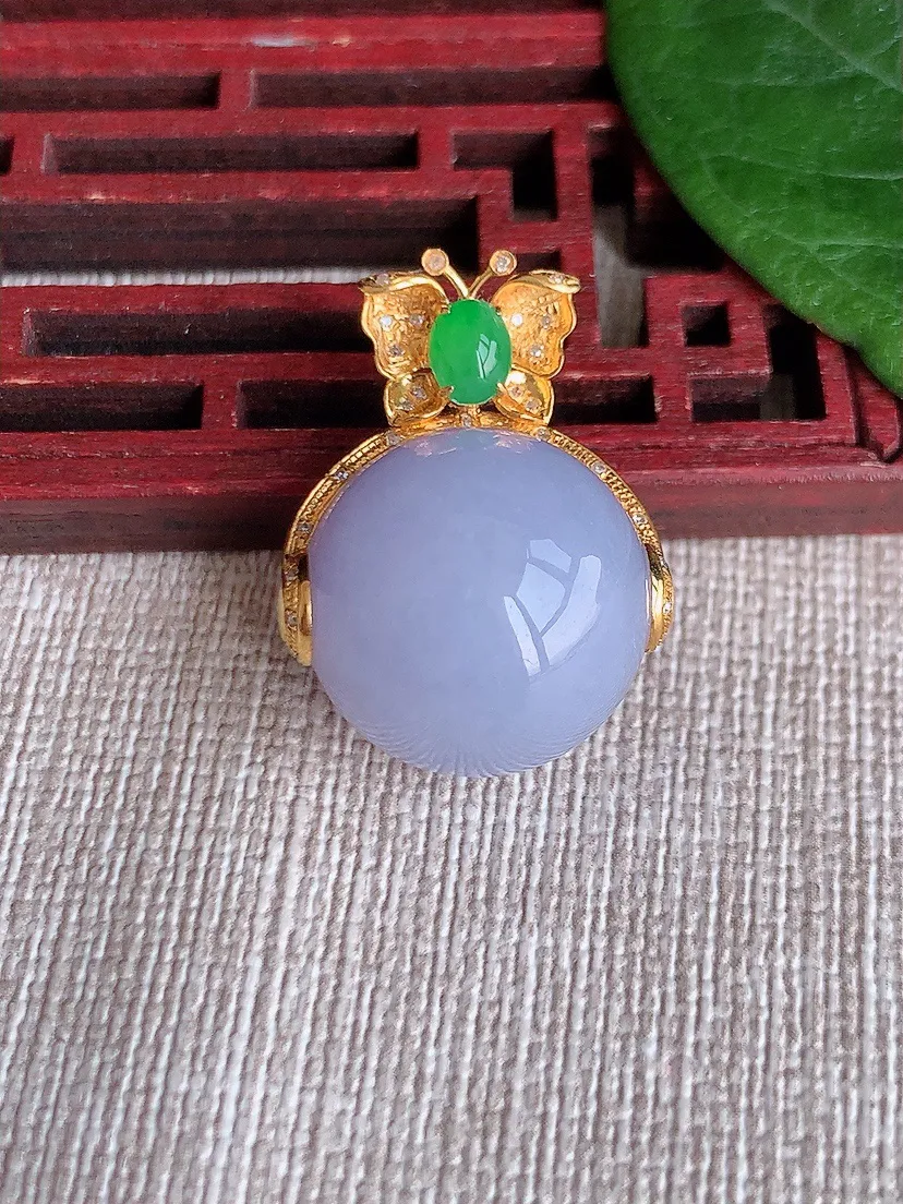 天然A货翡翠18K金伴紫罗兰圆珠转运珠吊坠尺寸25.3×16.7m量9.40g 0513