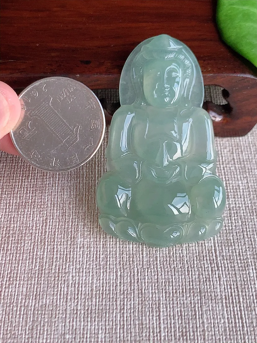 天然A货翡翠晴水正装观音吊坠尺寸56×33.6×5.7m量16.07g 0515
