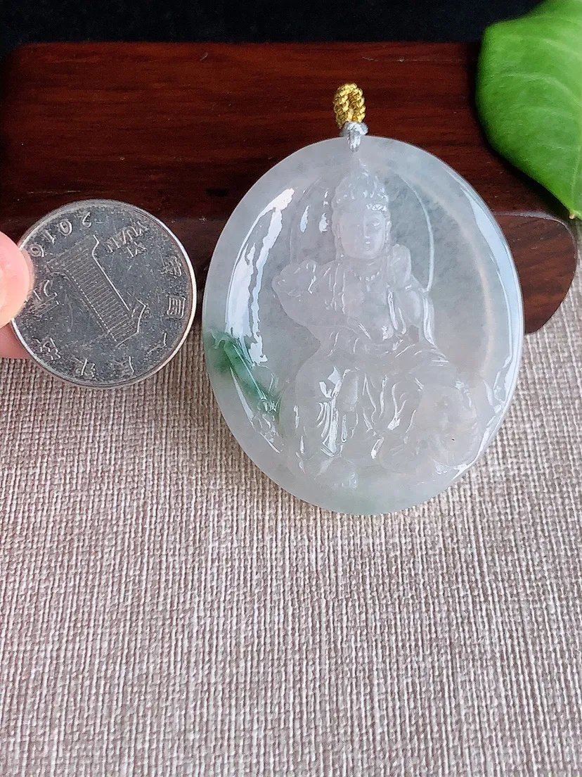 天然A货翡翠飘花普贤菩萨吊坠尺寸50×42.3×5.4m量22.94g 0515