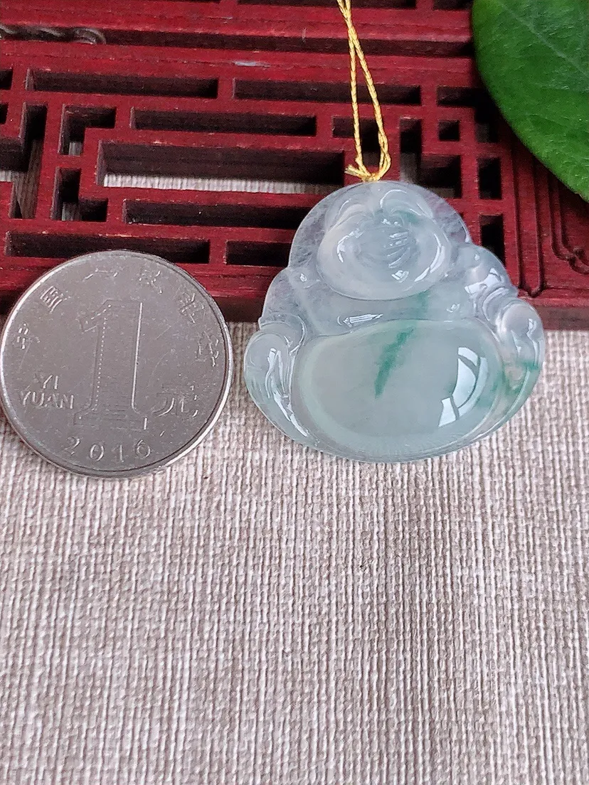 天然A货翡翠飘花佛公吊坠尺寸31×32×5.6m量9.37g 0516