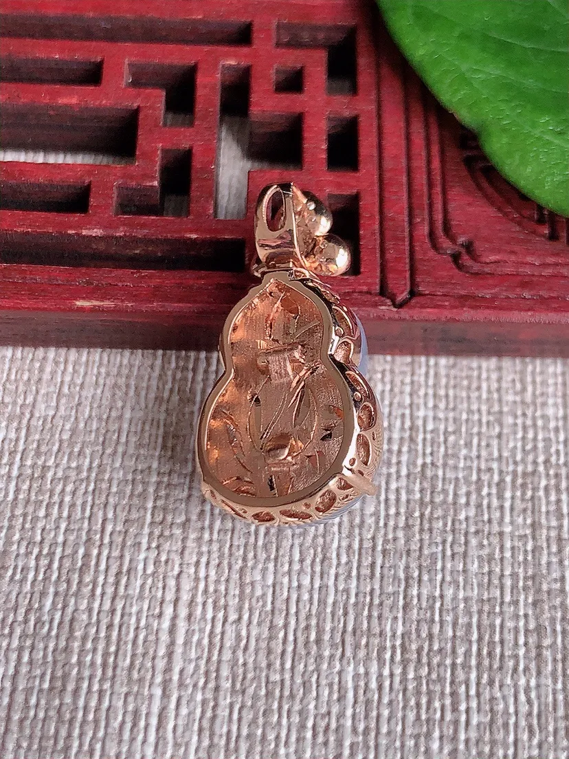 天然A货翡翠18K金伴紫罗兰葫芦吊坠尺寸25.8×18.2×13×10.3m量5.26g 0516