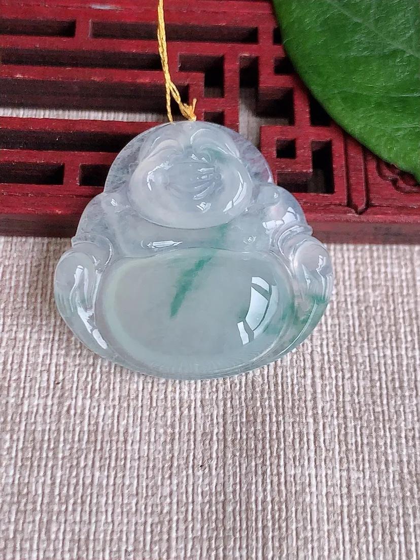 天然A货翡翠飘花佛公吊坠尺寸31×32×5.6m量9.37g 0516