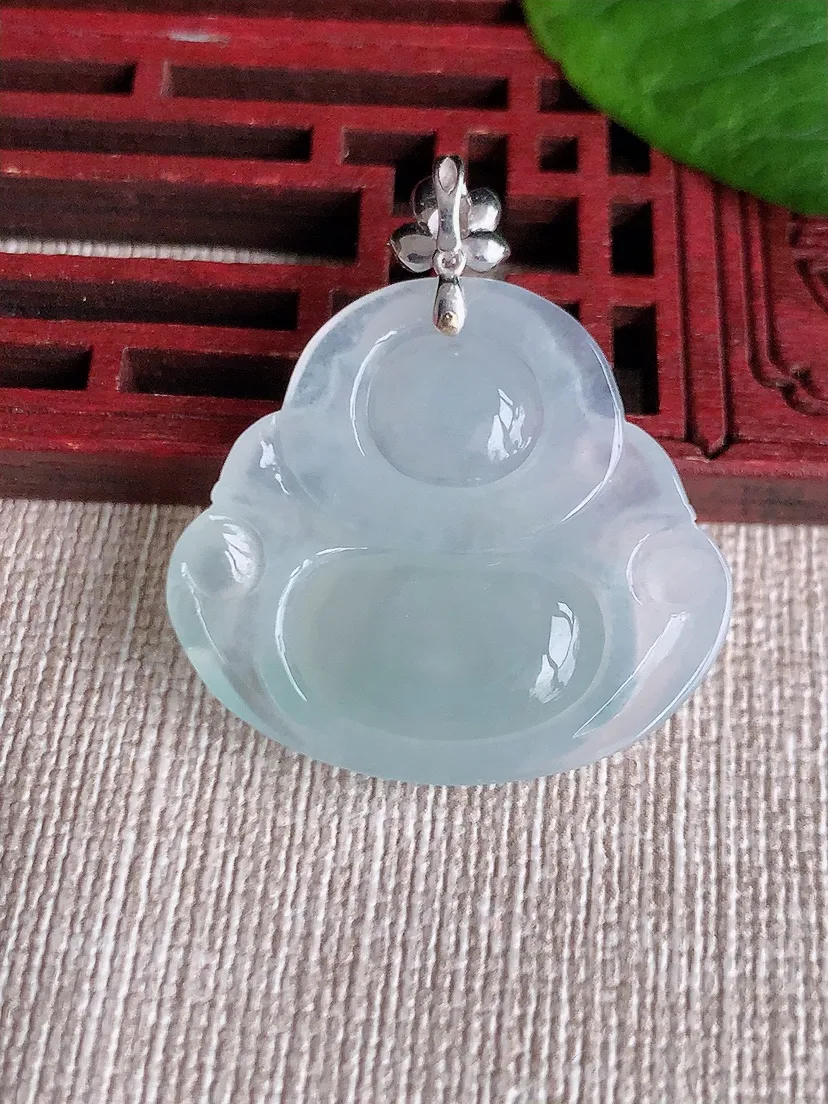 天然A货翡翠18K金扣头白月光佛公吊坠尺寸33.6×26.4×29.8×5.7m量6.95g 051