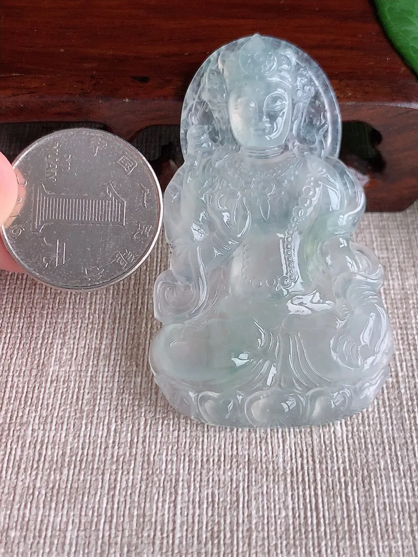 a货翡翠老坑冰种晴水度母观音吊坠  尺寸61.2×36.3×5.6mm 重量22.49g 0518