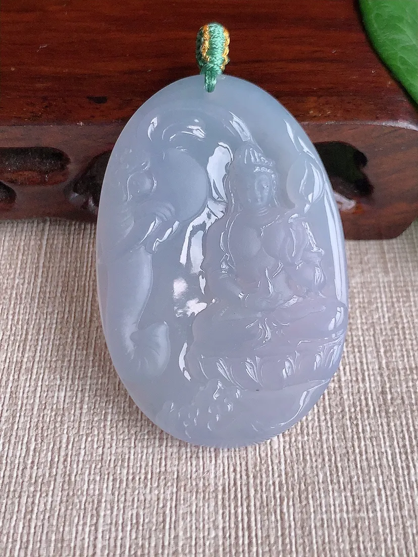 a货翡翠老坑冰种紫罗兰普贤菩萨吊坠 尺寸52×34.6×4.5mm 重量18.29g 0518