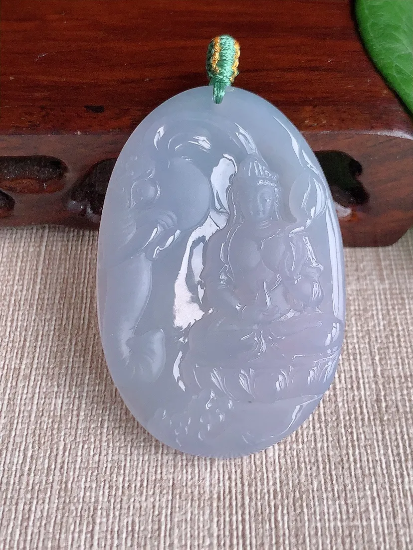 a货翡翠老坑冰种紫罗兰普贤菩萨吊坠 尺寸52×34.6×4.5mm 重量18.29g 0518