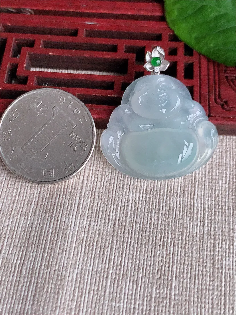 天然A货翡翠18K金扣头白月光佛公吊坠尺寸33.6×26.4×29.8×5.7m量6.95g 0518