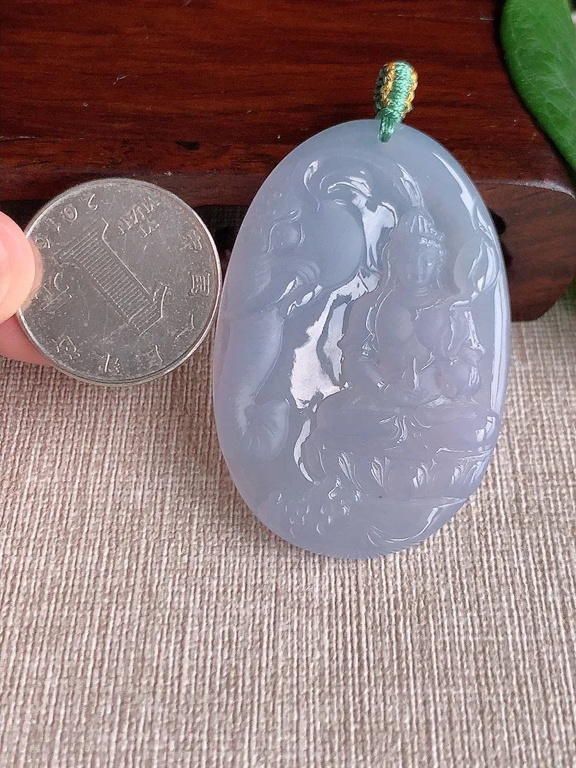 a货翡翠老坑冰种紫罗兰普贤菩萨吊坠 尺寸52×34.6×4.5mm 重量18.29g 0518