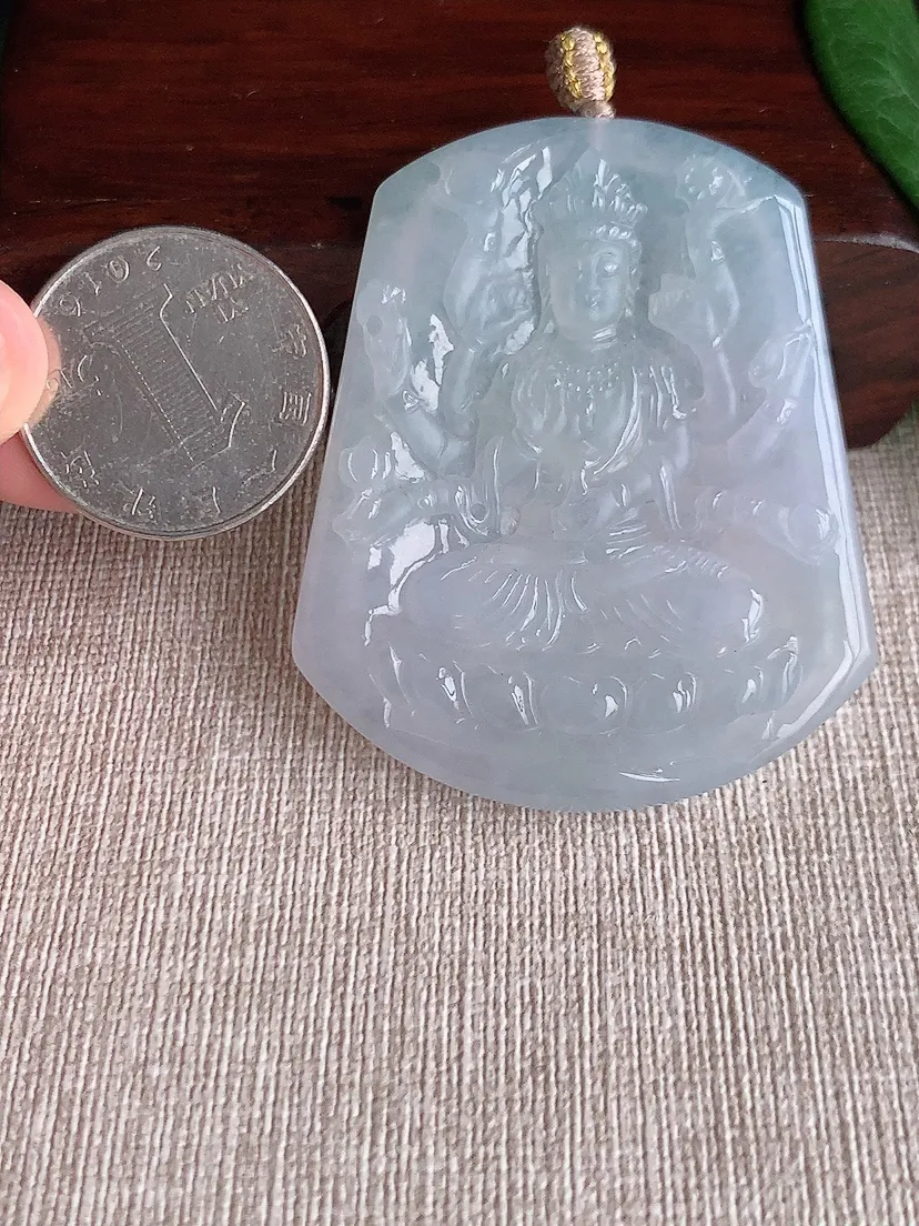 天然A货翡翠白月光千手观音吊坠尺寸54.8×45.5×5.6m量29.76g 0518