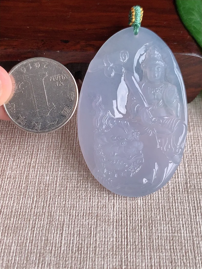天然A货翡翠紫罗兰文殊菩萨吊坠尺寸56×36×4.5m量19.38g 0518