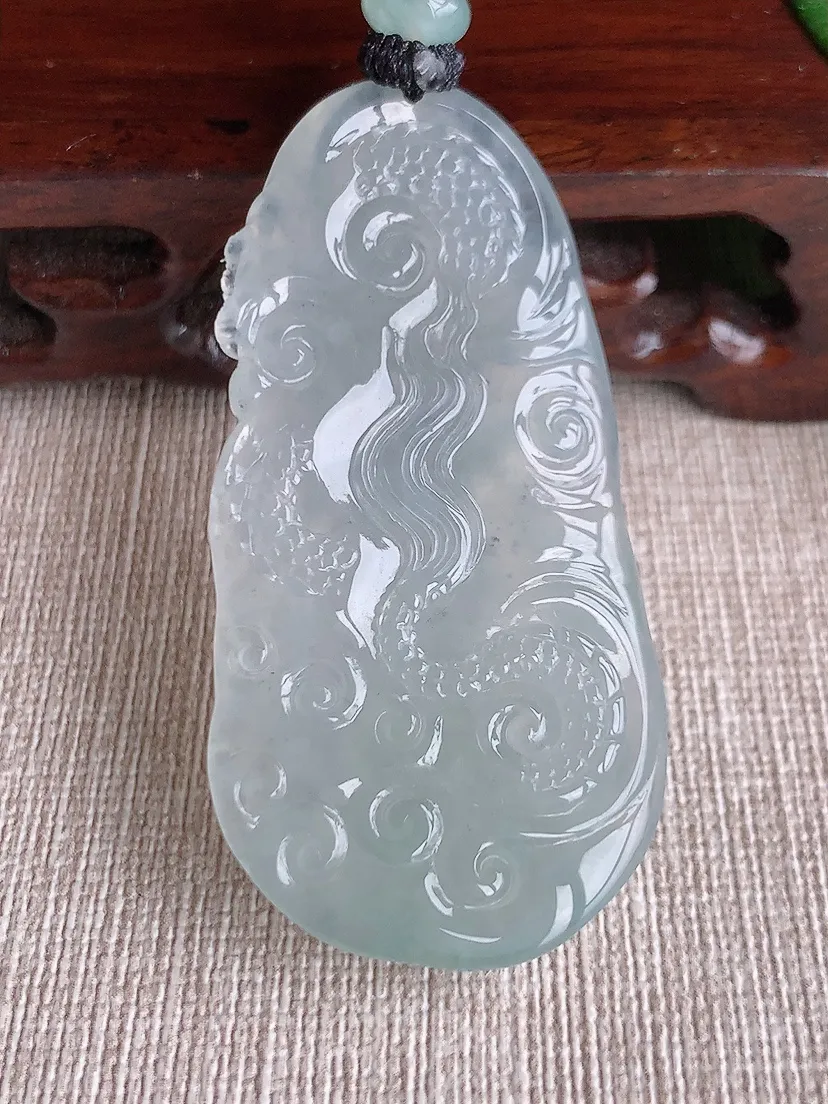 天然A货翡翠白月光龙牌吊坠尺寸56.5×29×9.8m量59.44g 0518