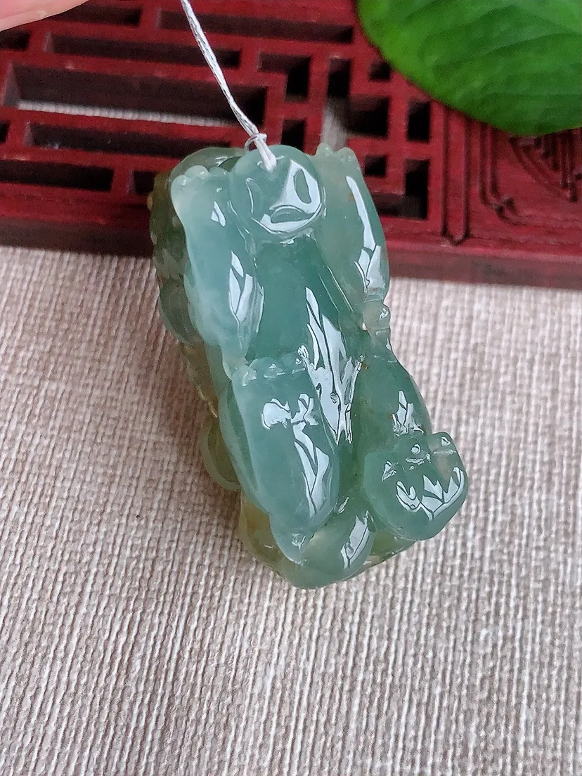天然A货翡翠冰润飘黄翡招财貔貅吊坠尺寸43.3×16.5×24.8m量29.43g 0518