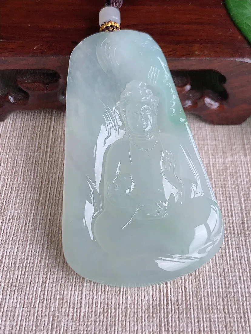 天然A货翡翠晴绿普贤菩萨吊坠尺寸63.5×37.7×6m量32.00g 0518
