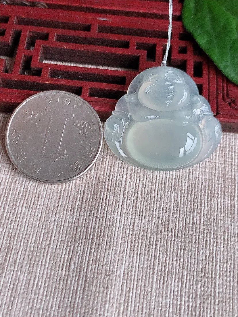天然A货翡翠白月光佛公吊坠尺寸28×30.8×6m量8.25g 0518