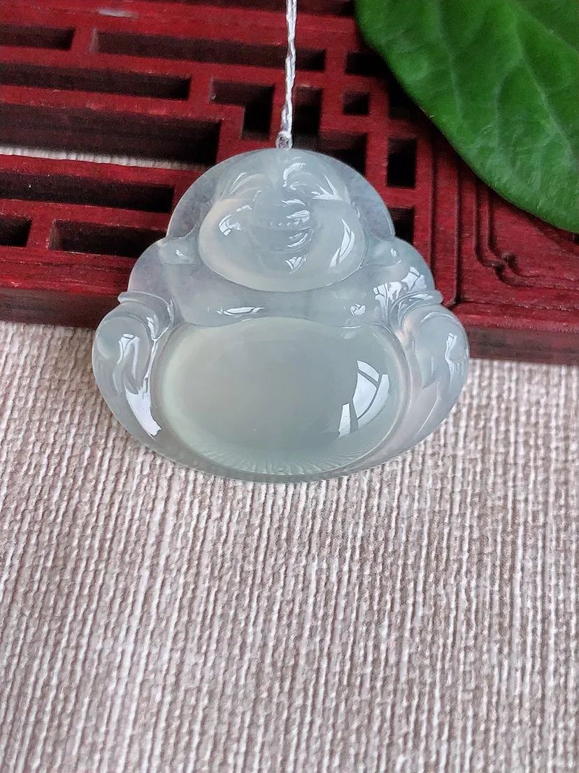 天然A货翡翠白月光佛公吊坠尺寸28×30.8×6m量8.25g 0518