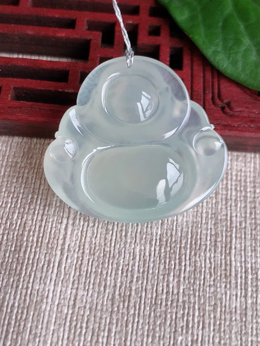 天然A货翡翠白月光佛公吊坠尺寸28×30.8×6m量8.25g 0518