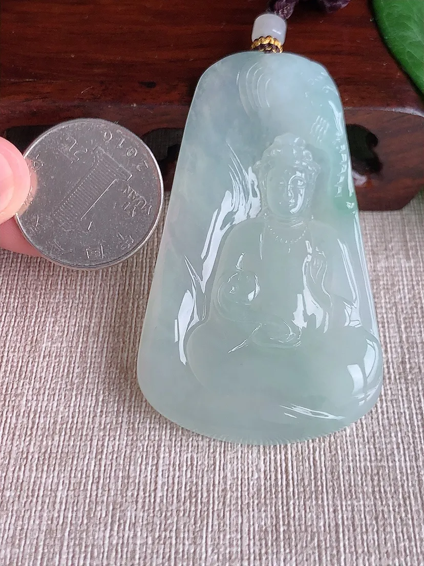 天然A货翡翠晴绿普贤菩萨吊坠尺寸63.5×37.7×6m量32.00g 0518