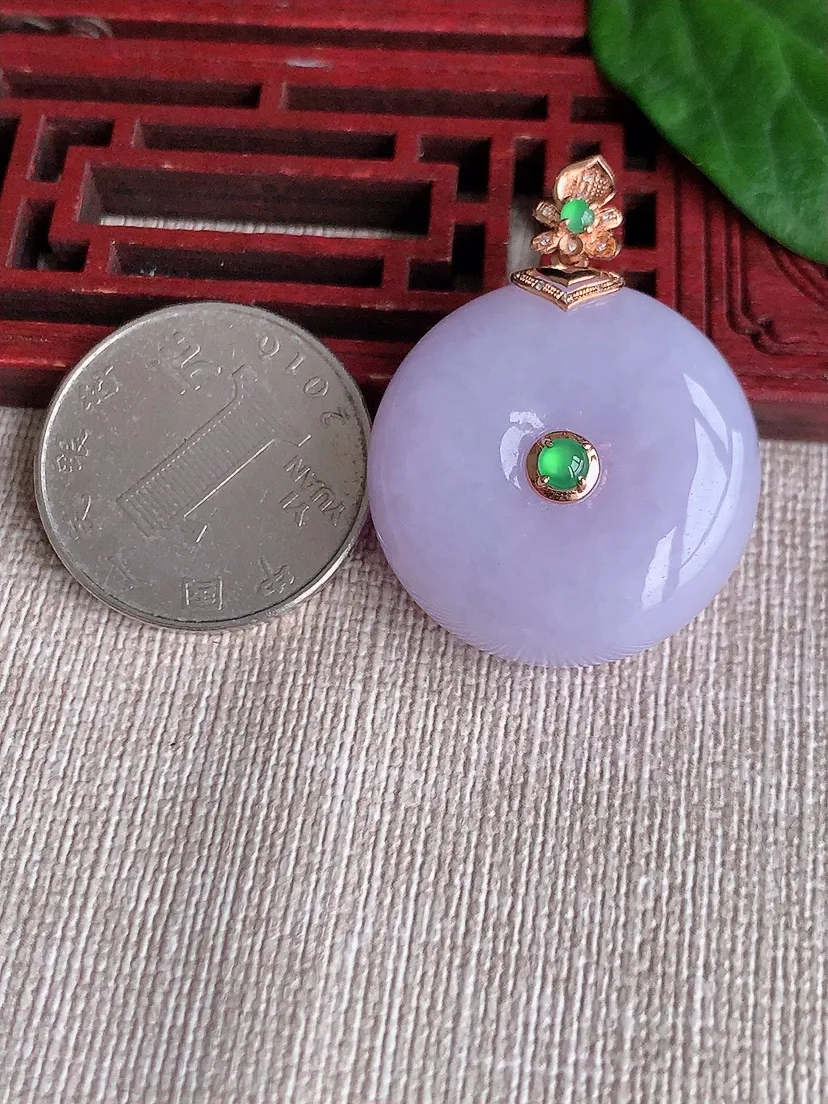 天然A货翡翠18K紫罗兰平安扣吊坠尺寸35.5×27×12.6m量20.96g 0518