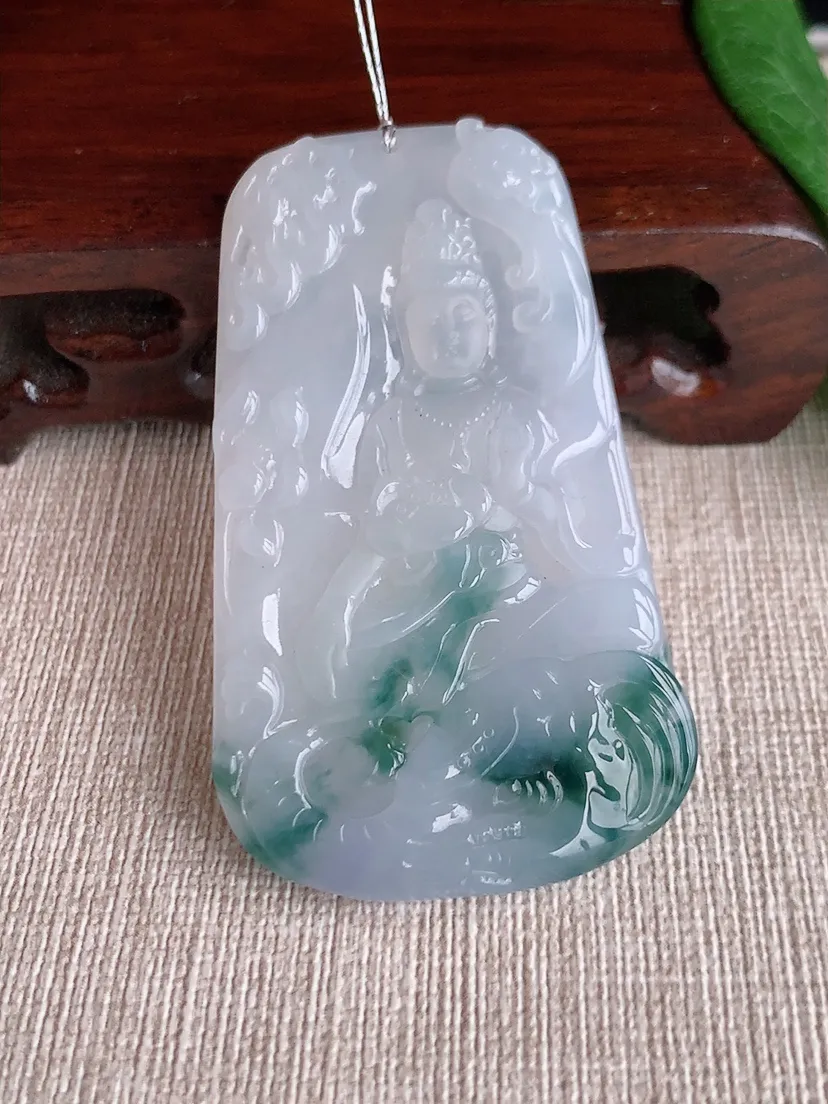 天然A货翡翠飘花普贤菩萨吊坠尺寸59.4×35×4.7m量22.30g 0518