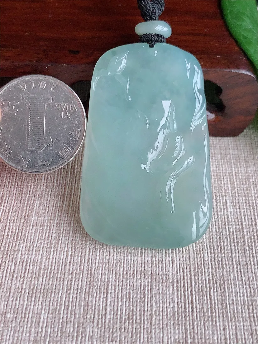 天然A货翡翠晴水悟道吊坠尺寸51.3×32.3×5.7m量27.25g 0518