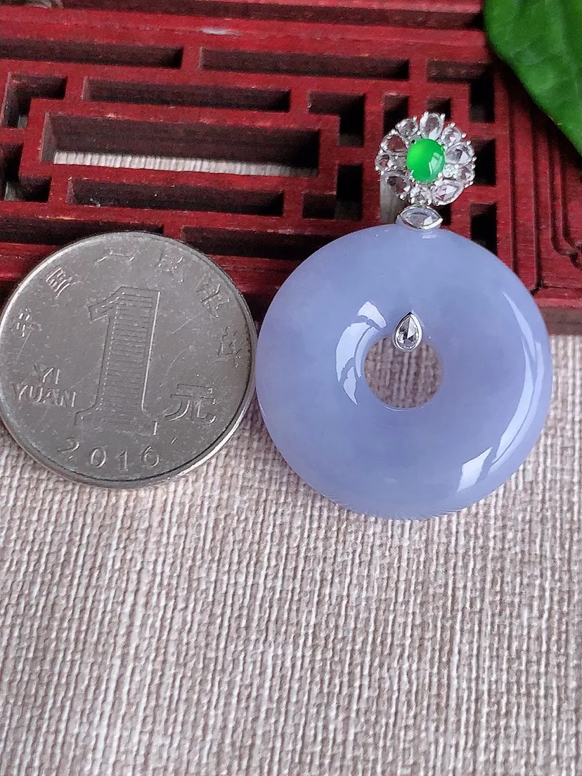 天然A货翡翠18K金伴紫罗兰平安环吊坠尺寸37.4×27.2×6.6m量11.45g 0518