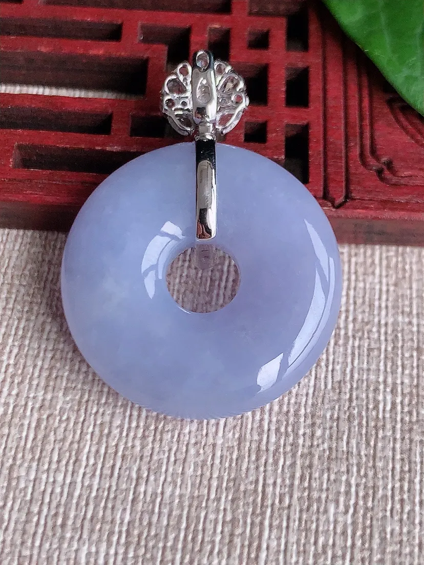 天然A货翡翠18K金伴紫罗兰平安环吊坠尺寸37.4×27.2×6.6m量11.45g 0518