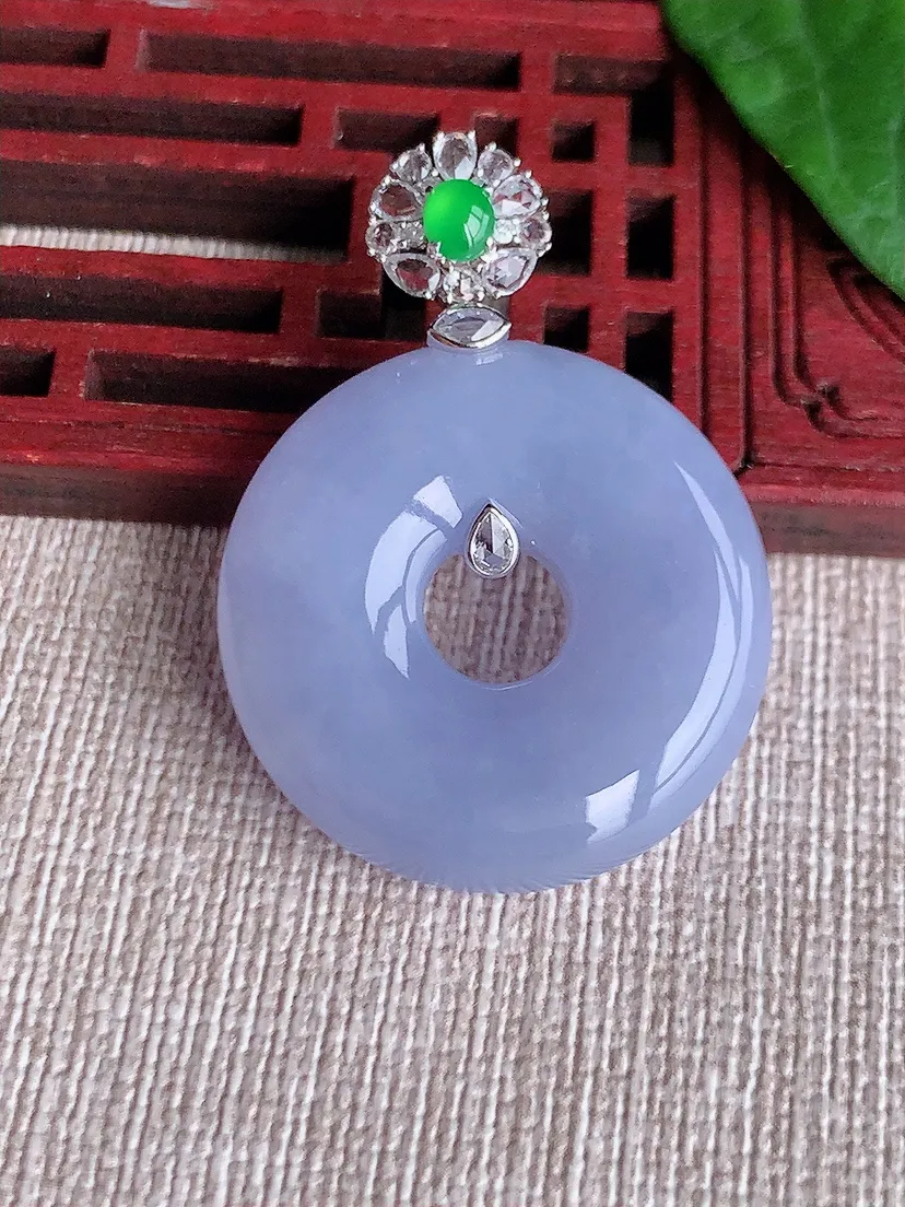 天然A货翡翠18K金伴紫罗兰平安环吊坠尺寸37.4×27.2×6.6m量11.45g 0518