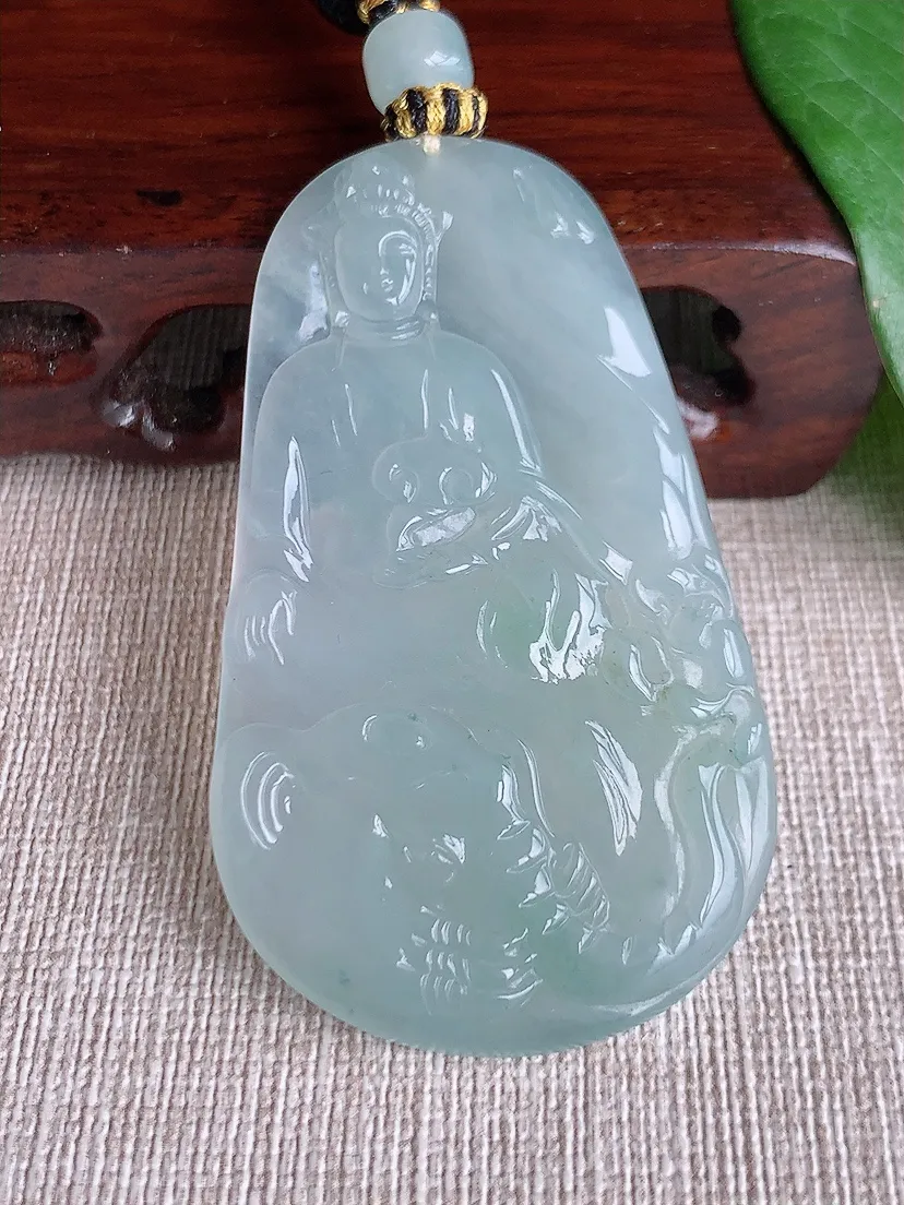 天然A货翡翠晴水普贤菩萨吊坠尺寸58.4×35×5m量26.80g 0520
