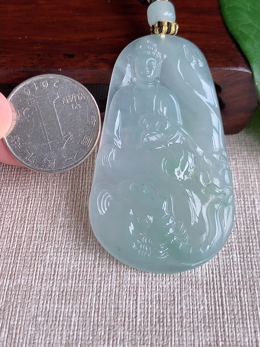 天然A货翡翠晴水普贤菩萨吊坠尺寸58.4×35×5m量26.80g 0520