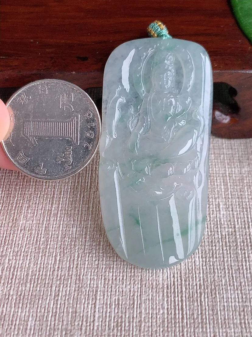 天然A货翡翠飘花观音吊坠尺寸56×27×4.5m量14.07g 0518