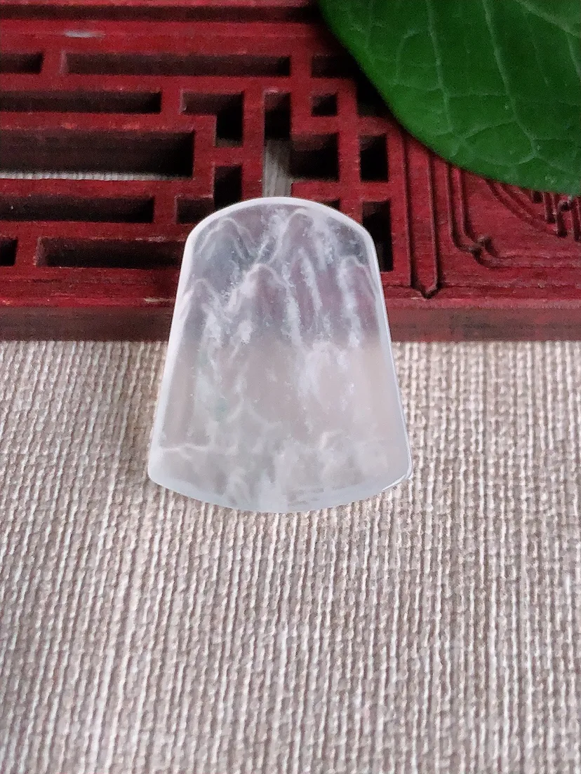 天然A货翡翠白月光一刀切意境山水牌镶嵌件尺寸26.3×21.2×2.5m量3.40g 0521