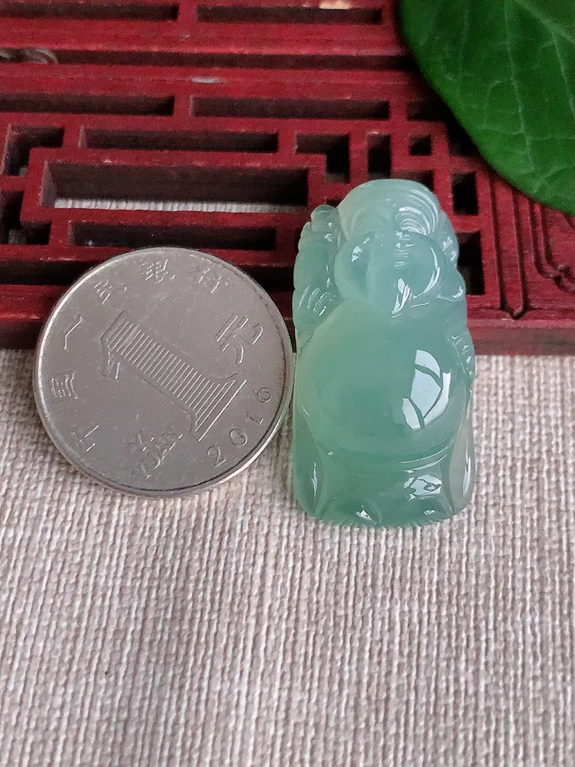 天然A货翡翠晴水一刀切财神爷吊坠尺寸34×17×9.6m量11.05g 0521
