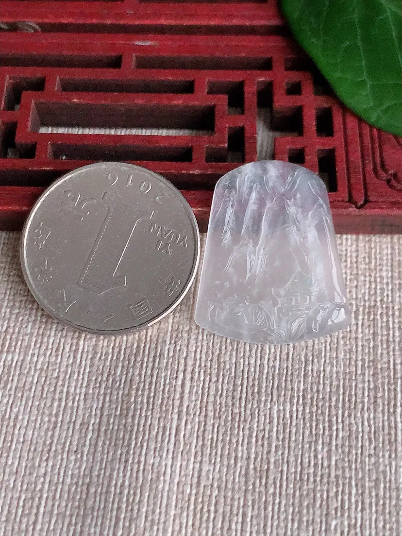 天然A货翡翠白月光一刀切意境山水牌镶嵌件尺寸26.3×21.2×2.5m量3.40g 0521